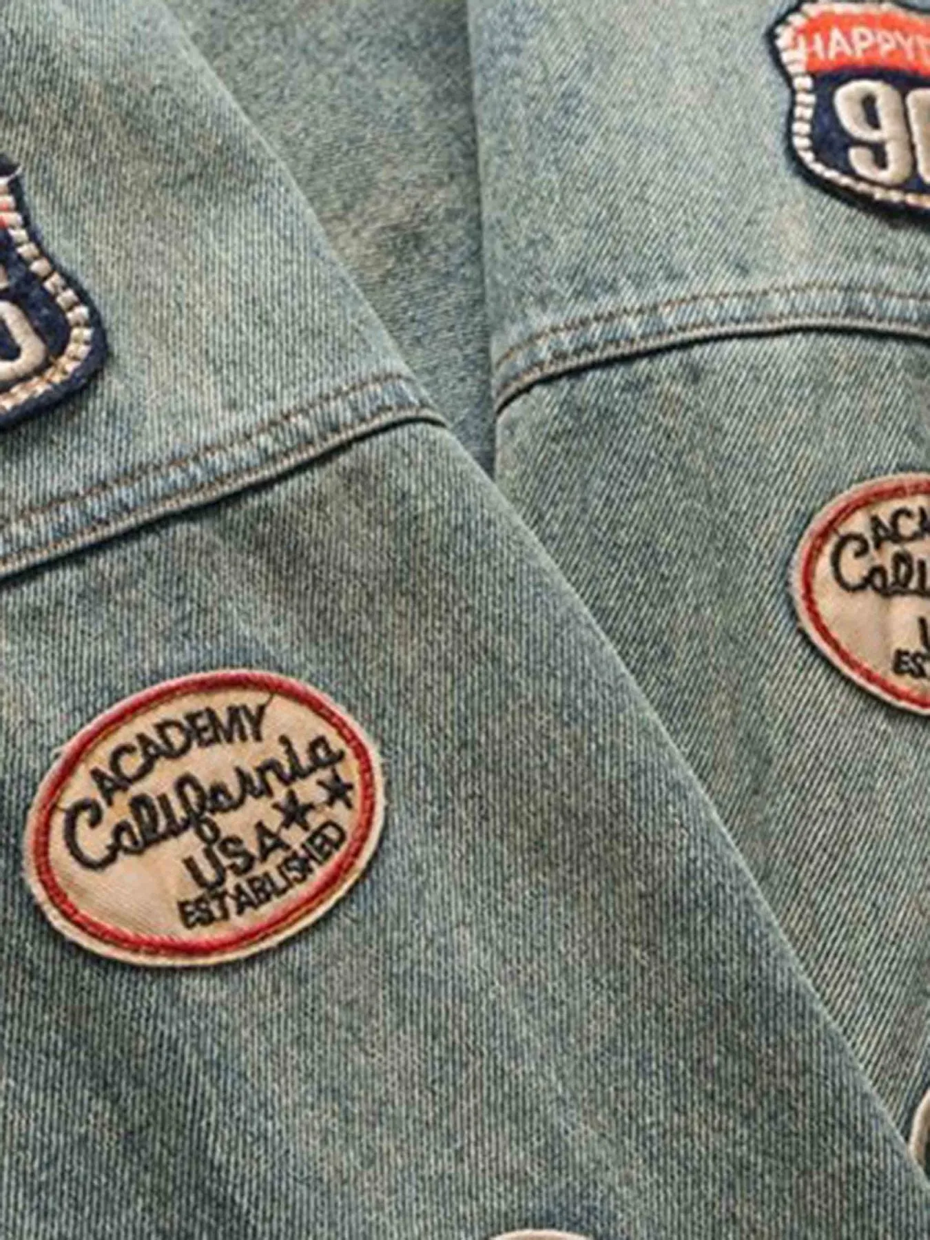 1984 Hip-hop Badge Embroidered Do-over Denim Jacket - 1911