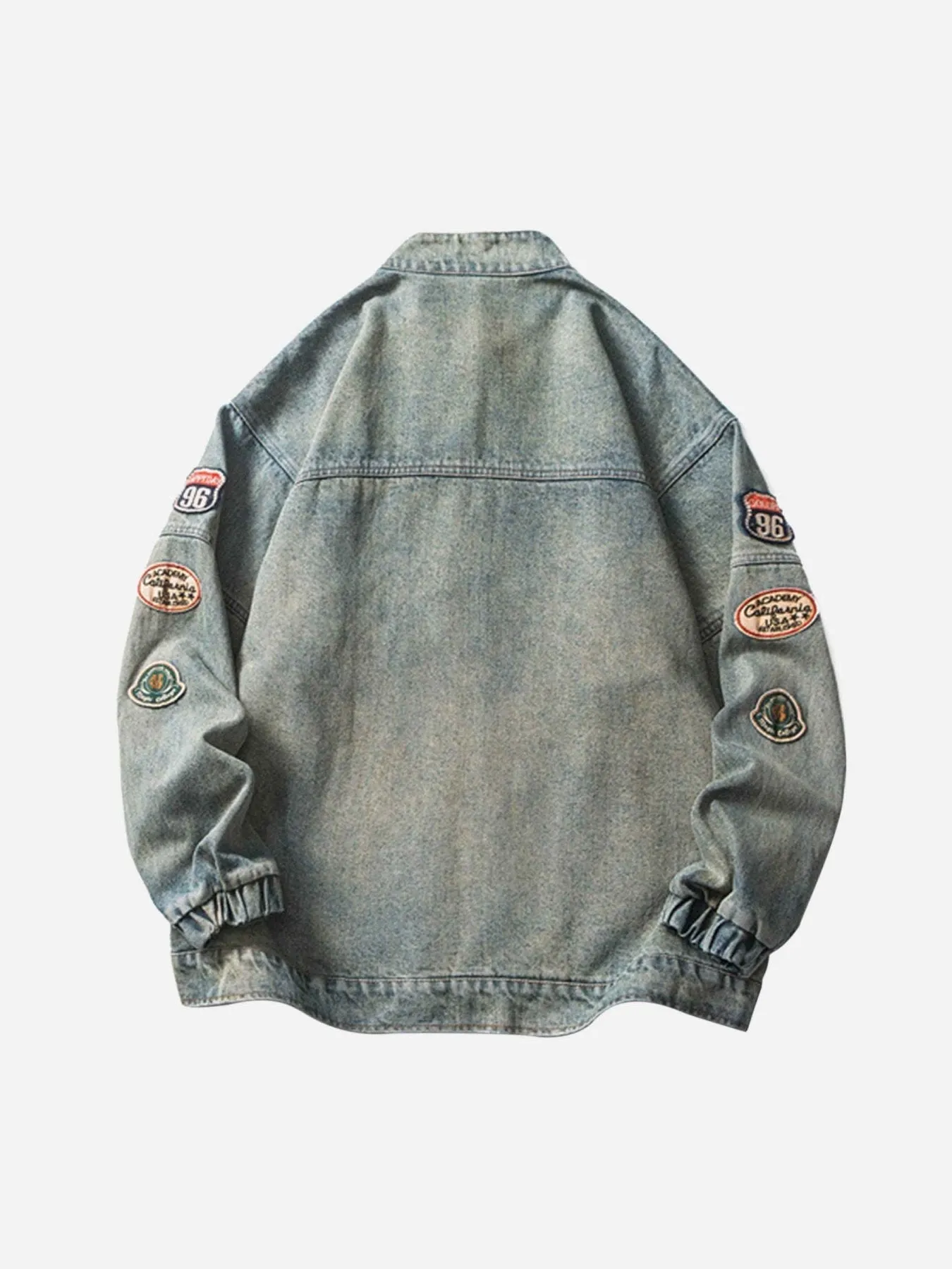 1984 Hip-hop Badge Embroidered Do-over Denim Jacket - 1911