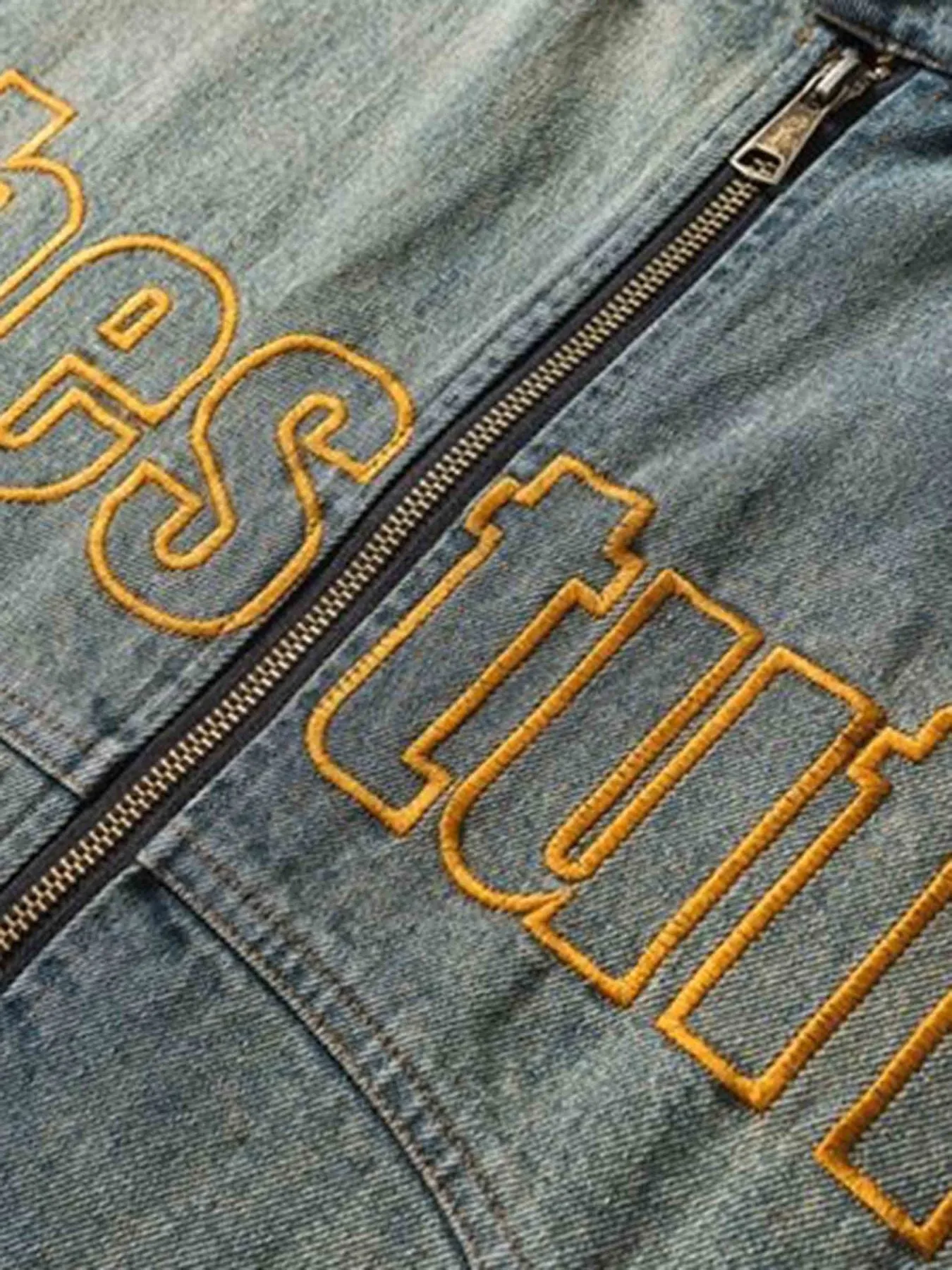 1984 Hip-hop Badge Embroidered Do-over Denim Jacket - 1911