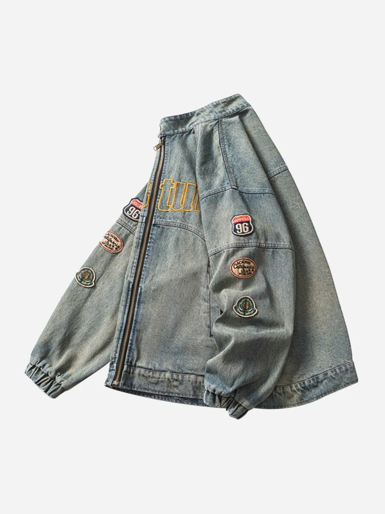 1984 Hip-hop Badge Embroidered Do-over Denim Jacket - 1911