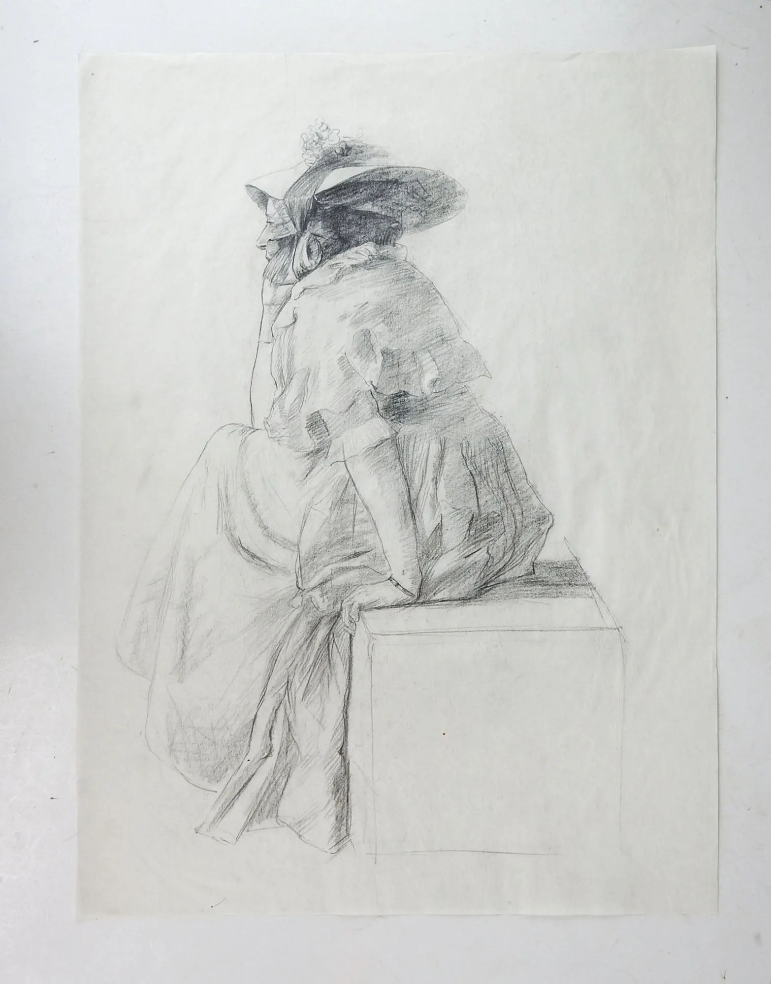 19th Century Woman In Bonnet Drawing