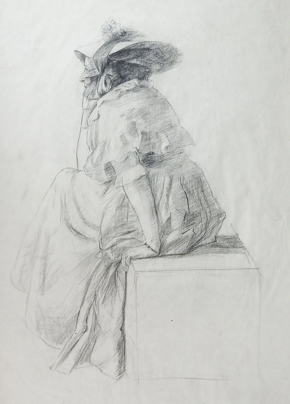 19th Century Woman In Bonnet Drawing