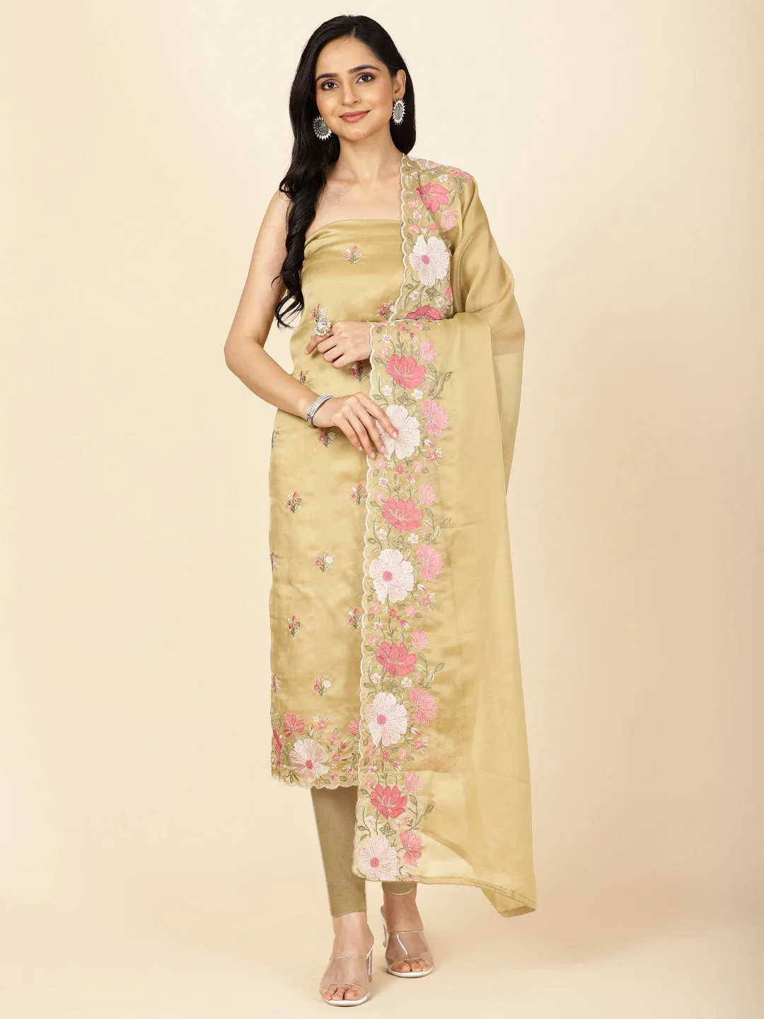 All Over Embroidery Georgette Unstitched Suit With Dupatta