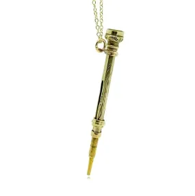 Antique Victorian Silver Gilt Pencil Charm 9ct Gold Necklace