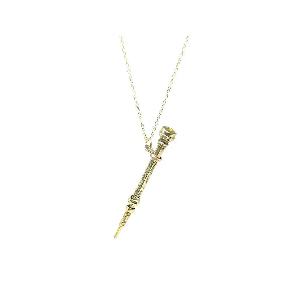 Antique Victorian Silver Gilt Pencil Charm 9ct Gold Necklace