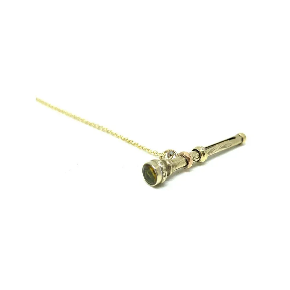 Antique Victorian Silver Gilt Pencil Charm 9ct Gold Necklace