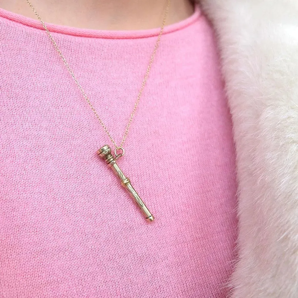 Antique Victorian Silver Gilt Pencil Charm 9ct Gold Necklace