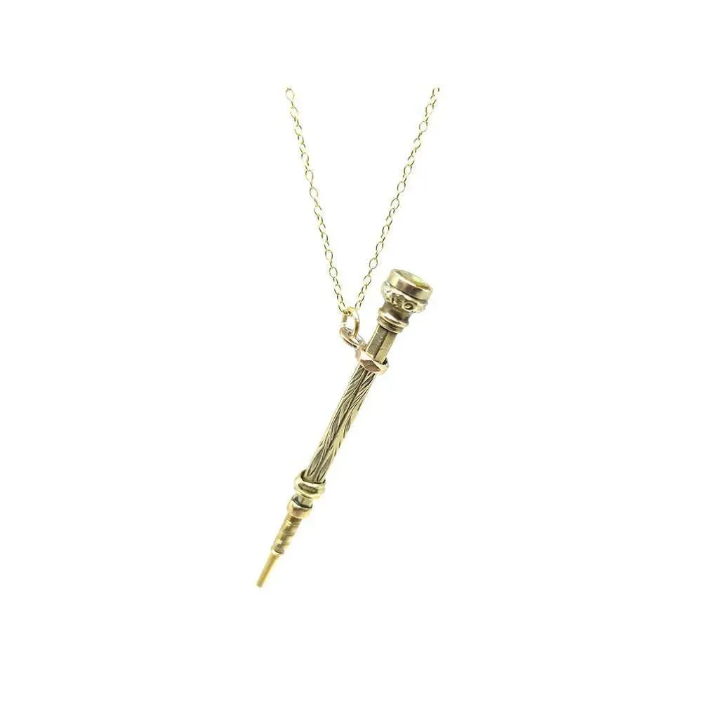 Antique Victorian Silver Gilt Pencil Charm 9ct Gold Necklace