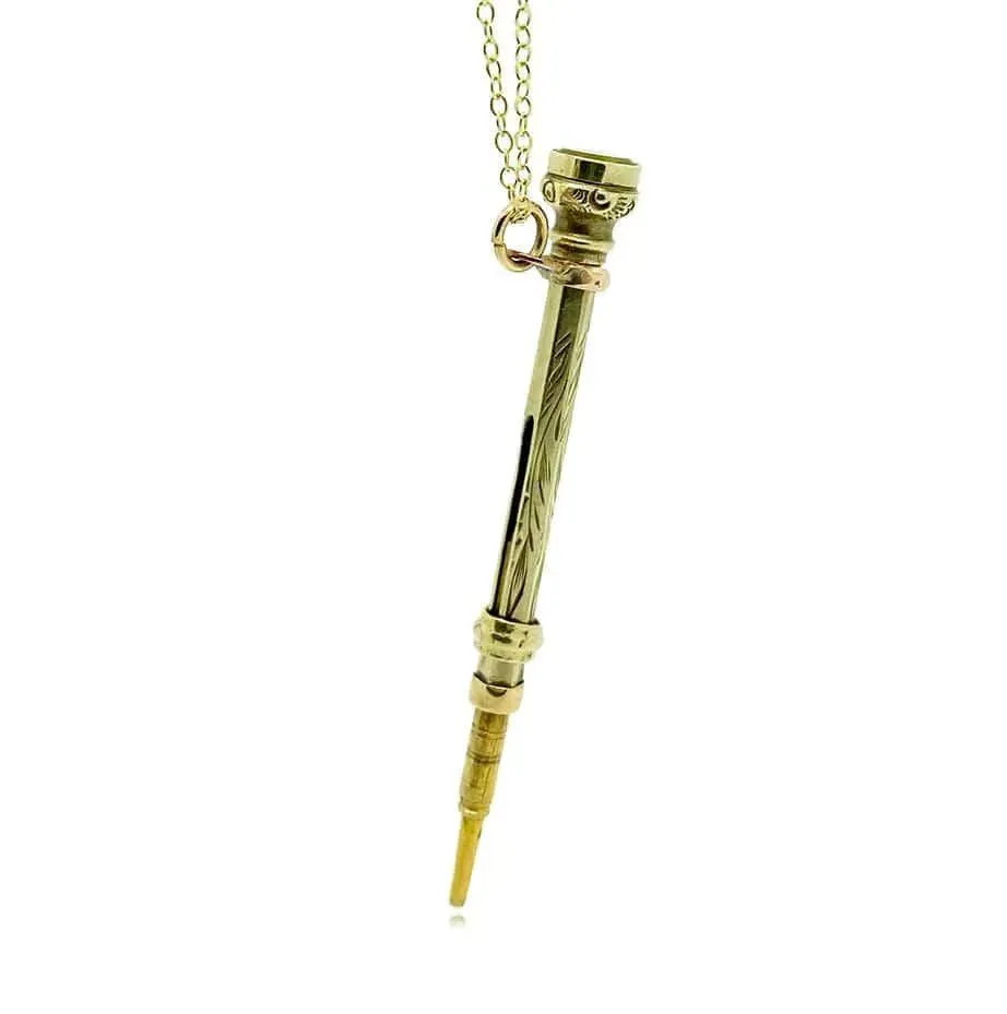 Antique Victorian Silver Gilt Pencil Charm 9ct Gold Necklace