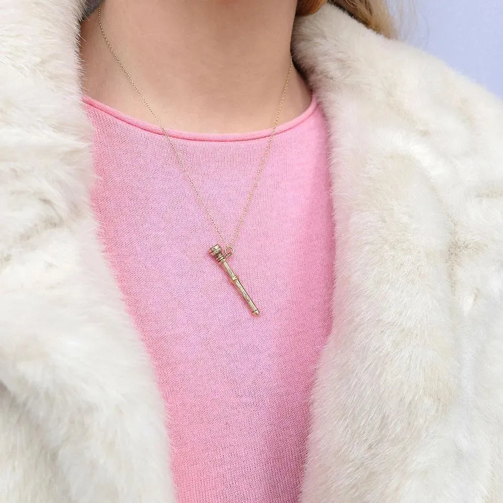 Antique Victorian Silver Gilt Pencil Charm 9ct Gold Necklace