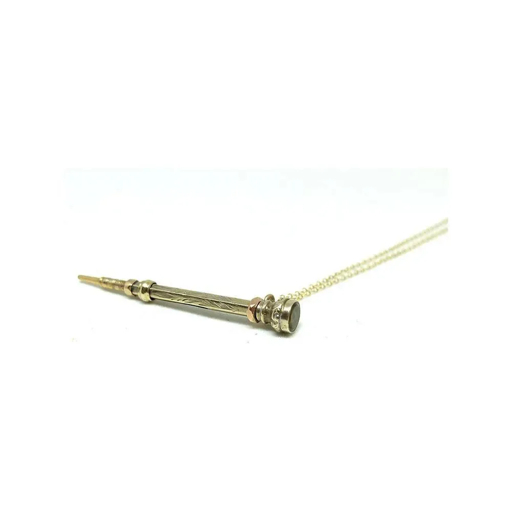 Antique Victorian Silver Gilt Pencil Charm 9ct Gold Necklace