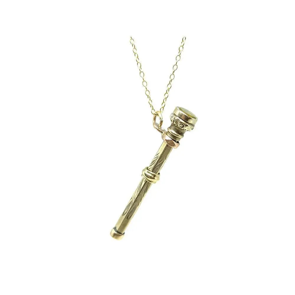 Antique Victorian Silver Gilt Pencil Charm 9ct Gold Necklace