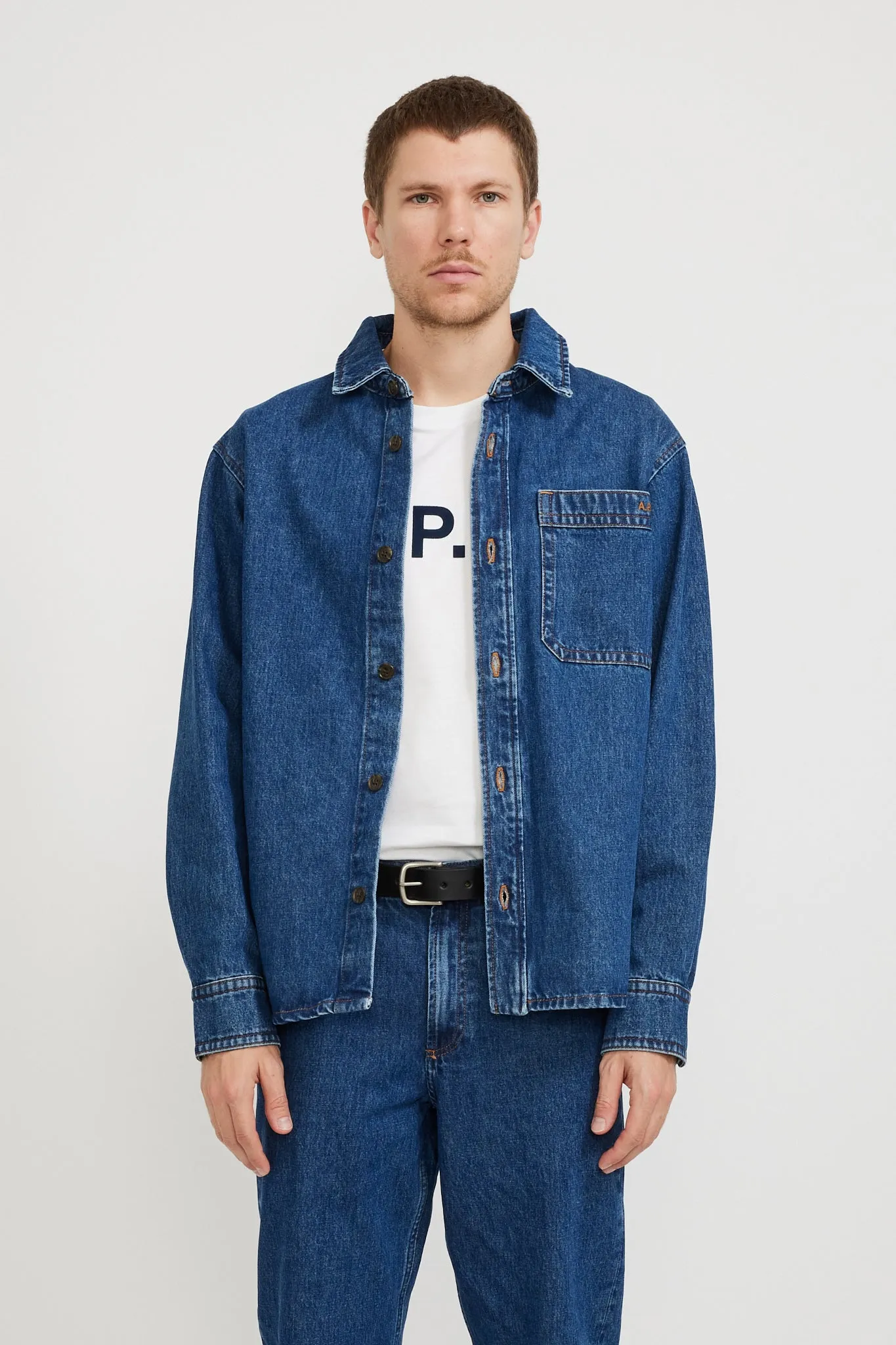 Basile Embroidered Overshirt Washed Indigo