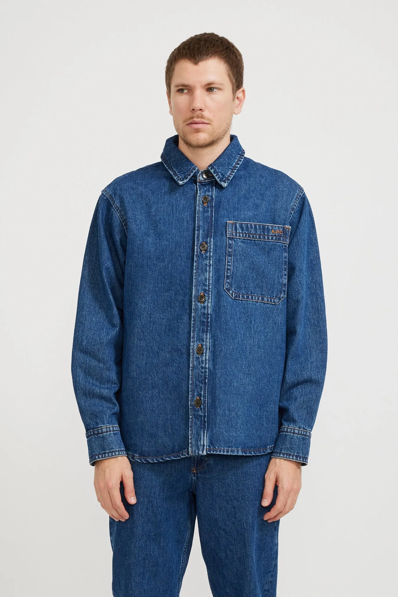Basile Embroidered Overshirt Washed Indigo