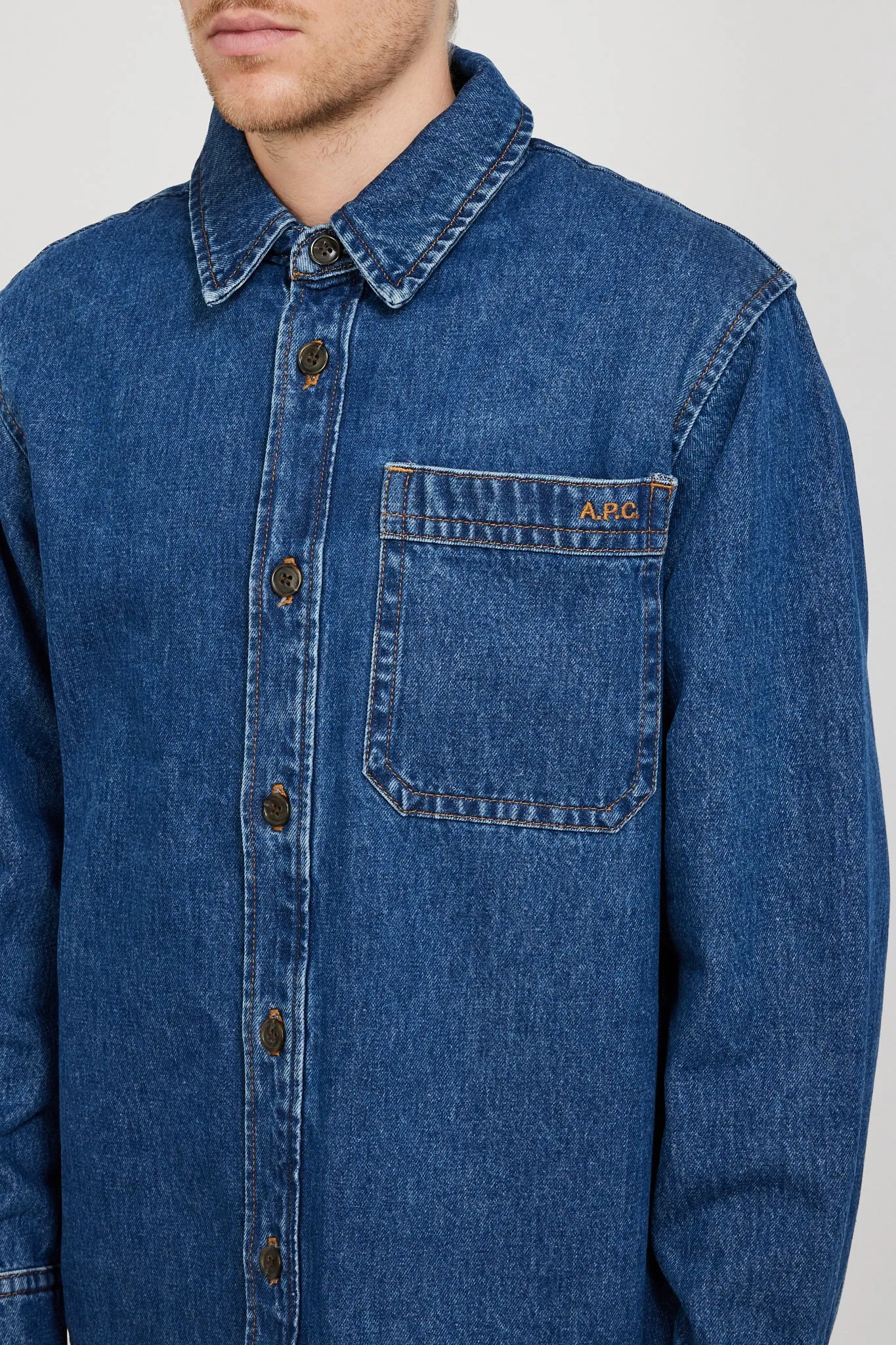 Basile Embroidered Overshirt Washed Indigo