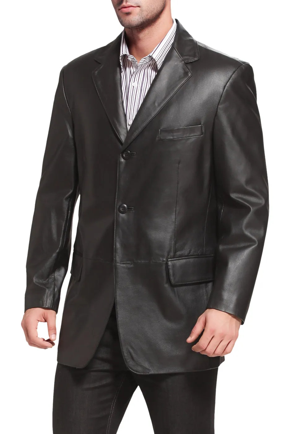 BGSD Men Liam Three-Button Leather Blazer