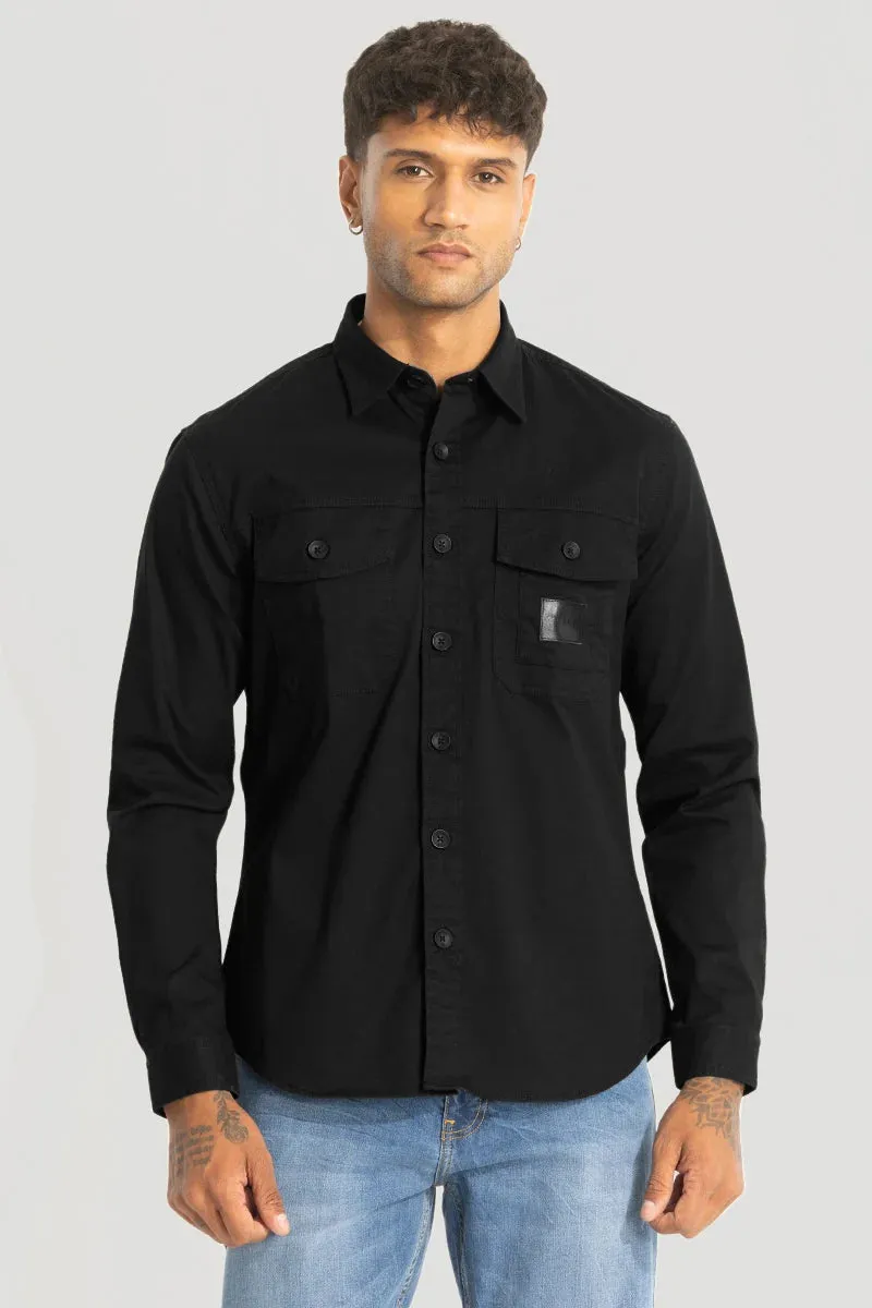 Black Double Pocket Slim Fit Shirt