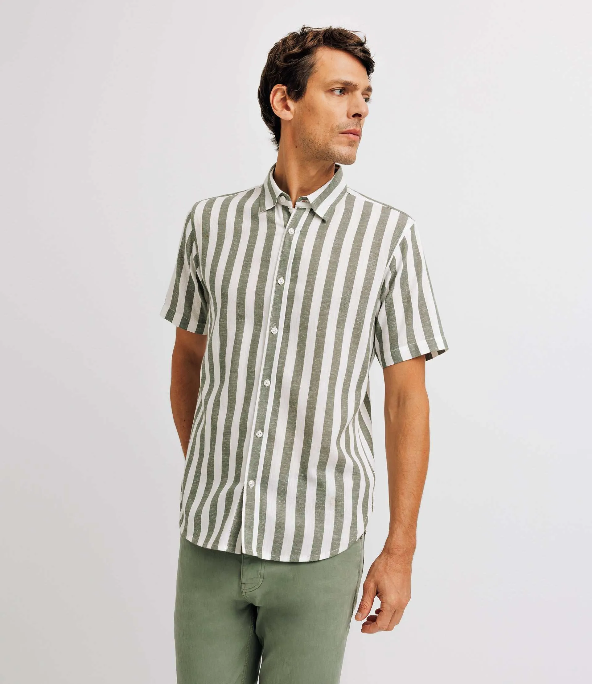 Chemise casual rayée verte