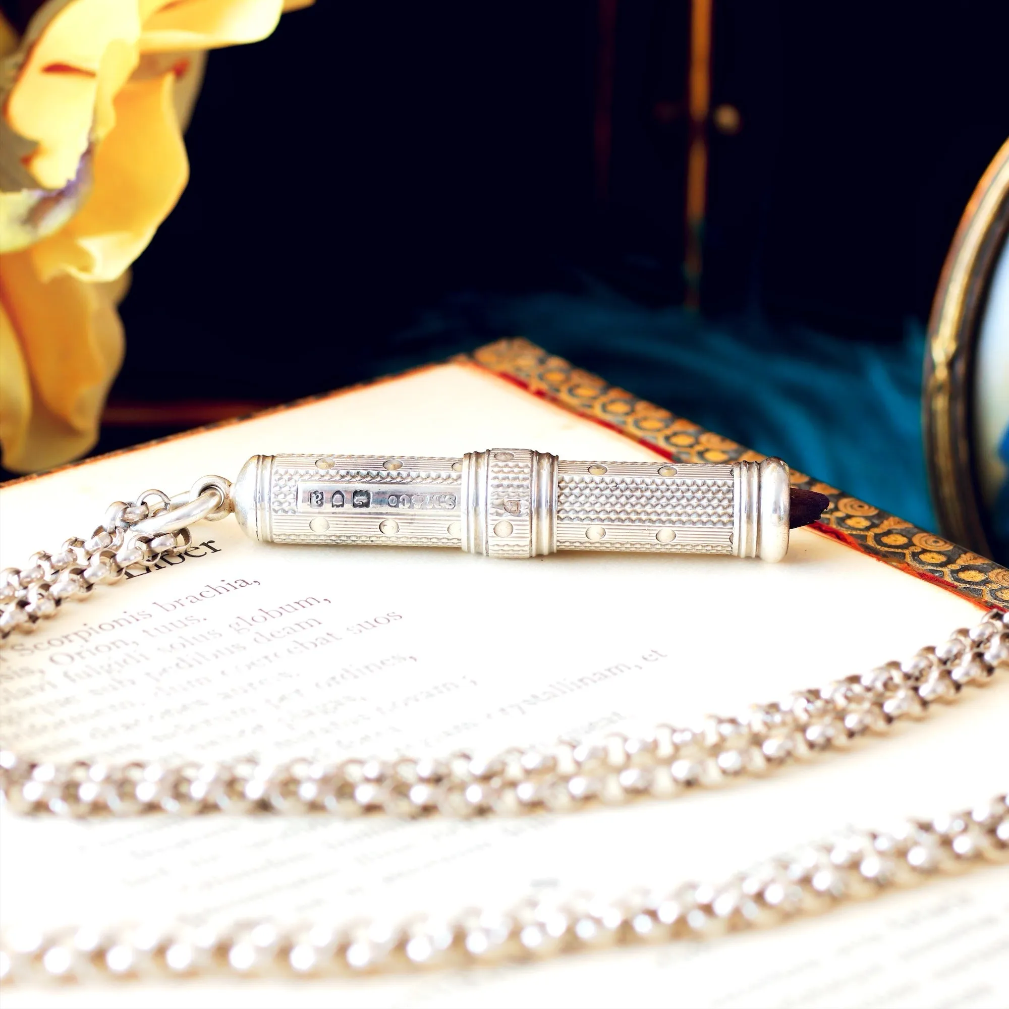 Date 1896 Mordan & Co Silver Pencil Holder & Chain