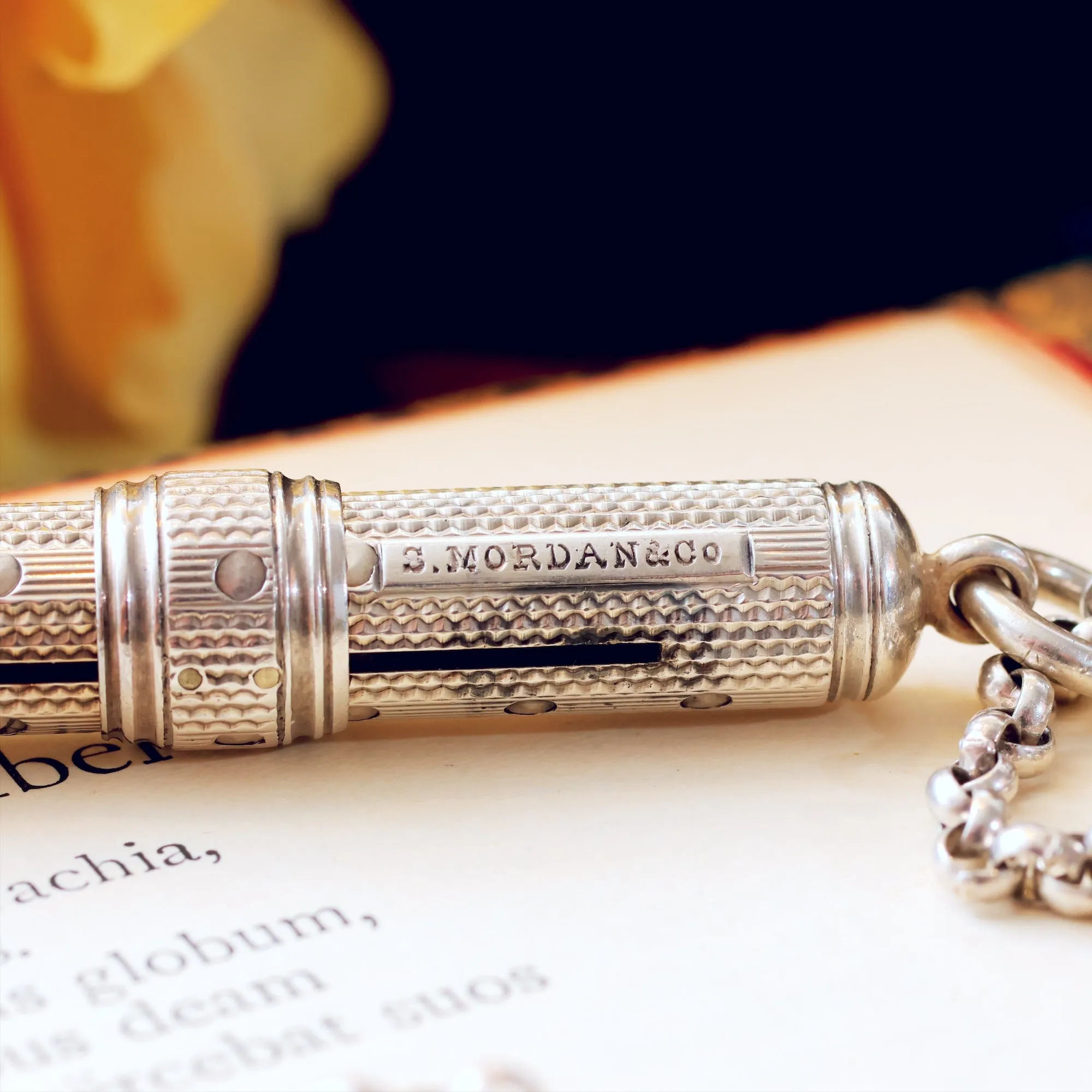 Date 1896 Mordan & Co Silver Pencil Holder & Chain