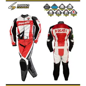 Ducati red, white and black motorcycle leather suit