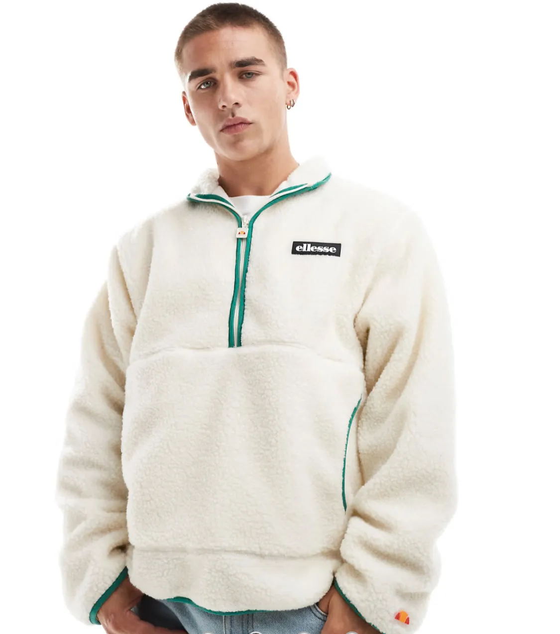 ellesse Maracuta quarter zip sweat in off white
