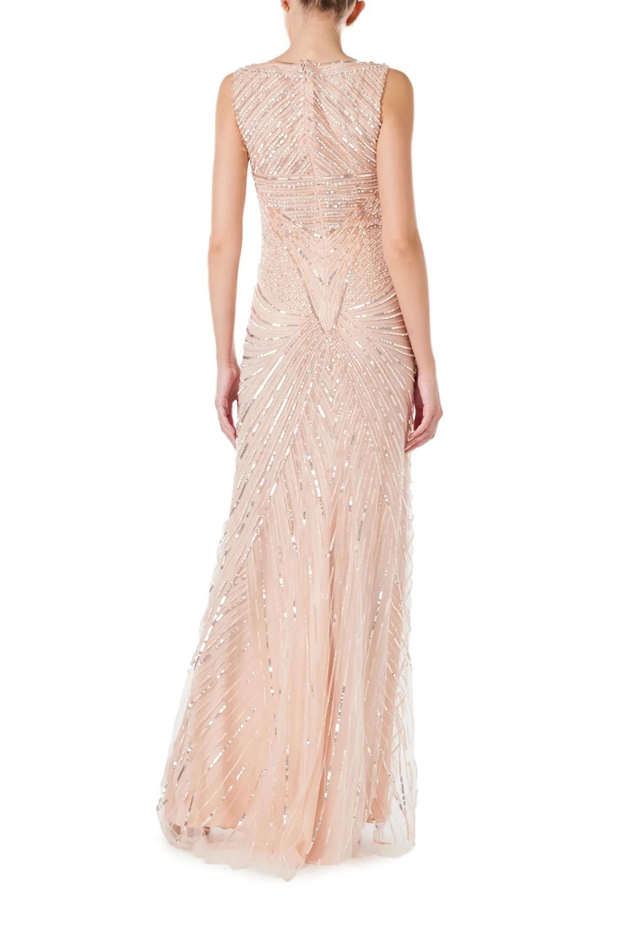 Embroidered Tulle Deep V-Neck Gown