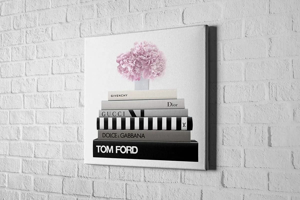 Fashion Books with Flowers | Fashion Canvas Wall Art Print
