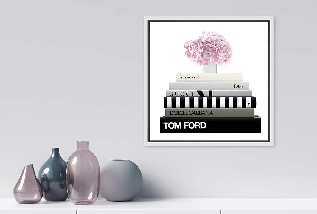 Fashion Books with Flowers | Fashion Canvas Wall Art Print