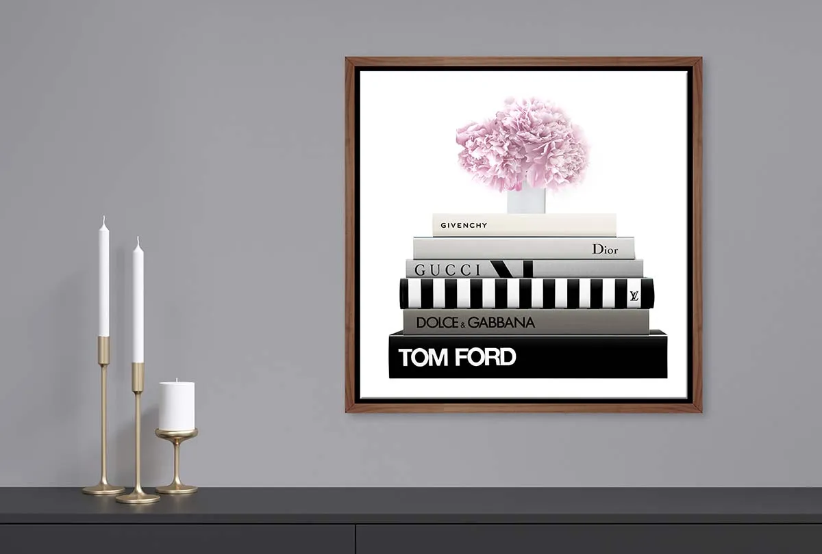 Fashion Books with Flowers | Fashion Canvas Wall Art Print