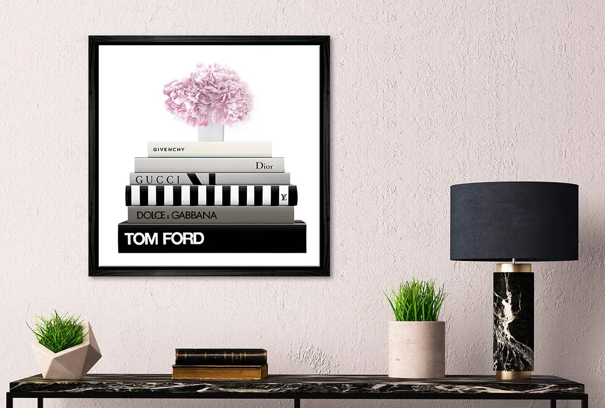Fashion Books with Flowers | Fashion Canvas Wall Art Print