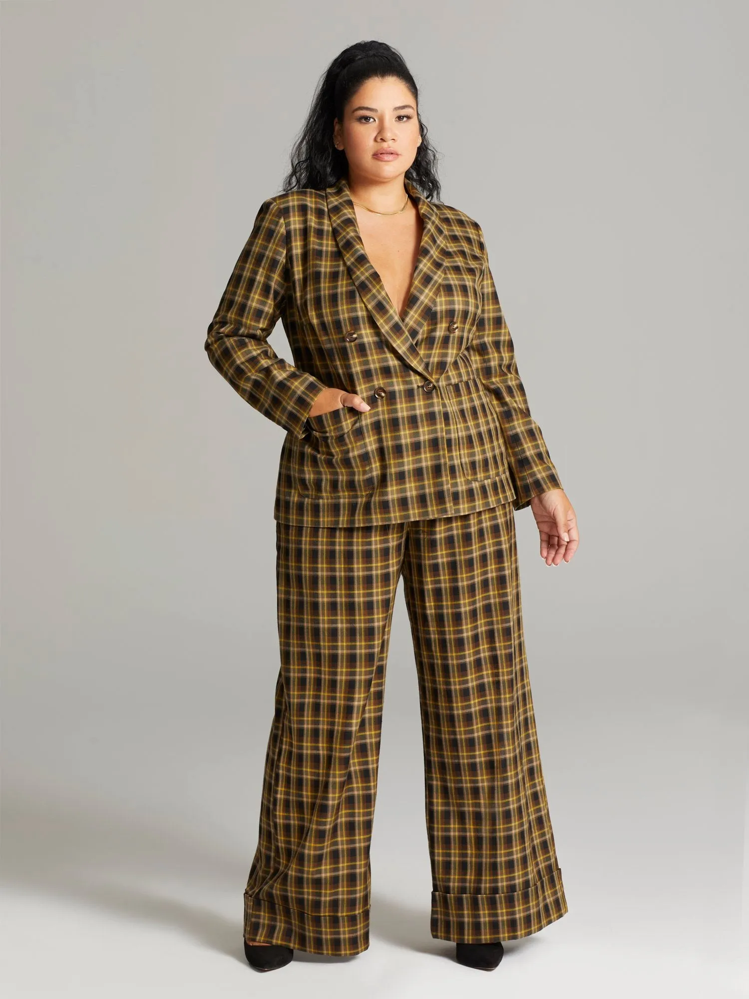 Faven Plaid Double Breasted Blazer