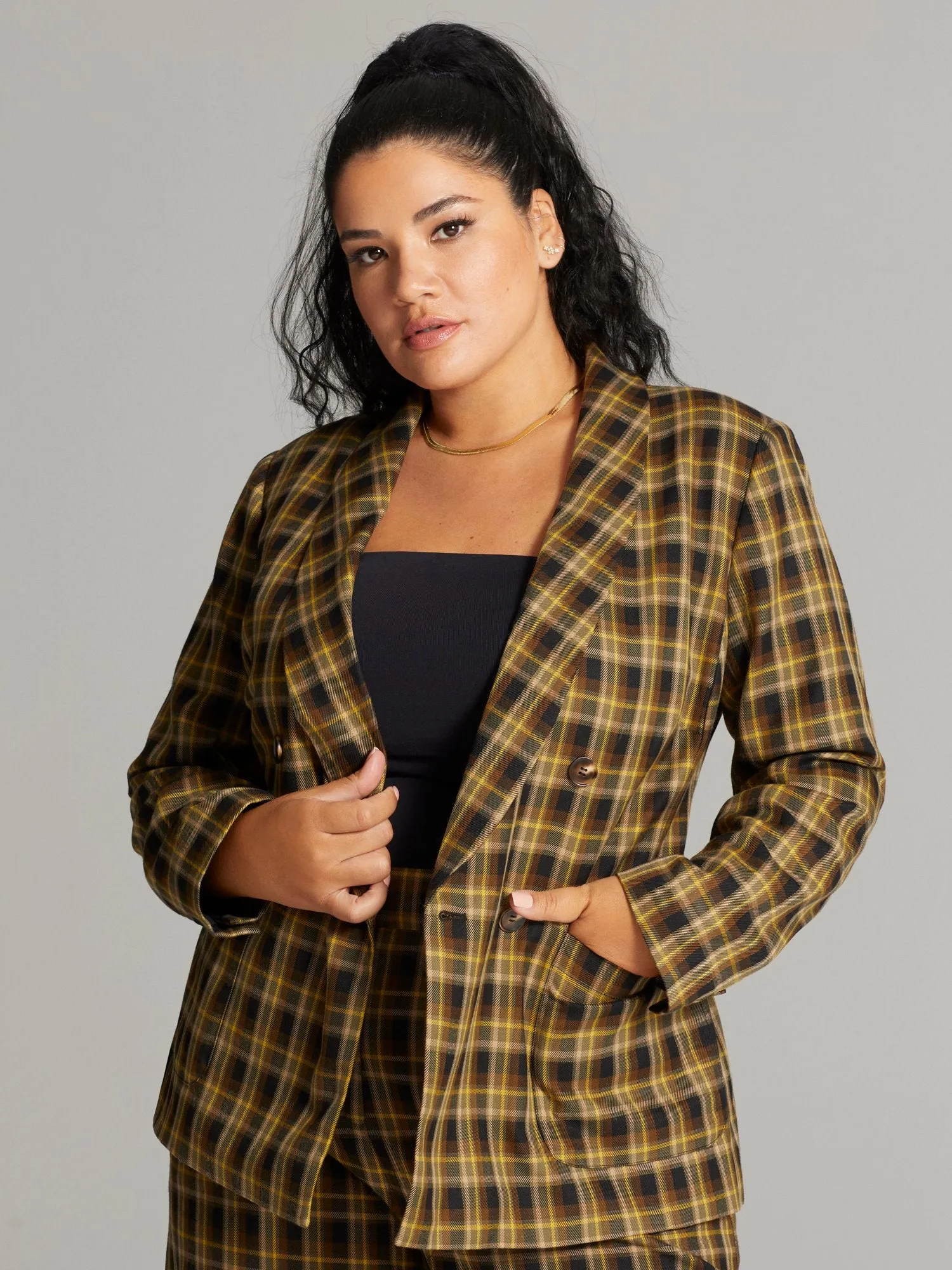 Faven Plaid Double Breasted Blazer
