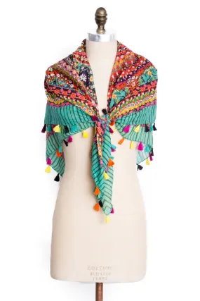 Floral Tassel Scarf in Forest
