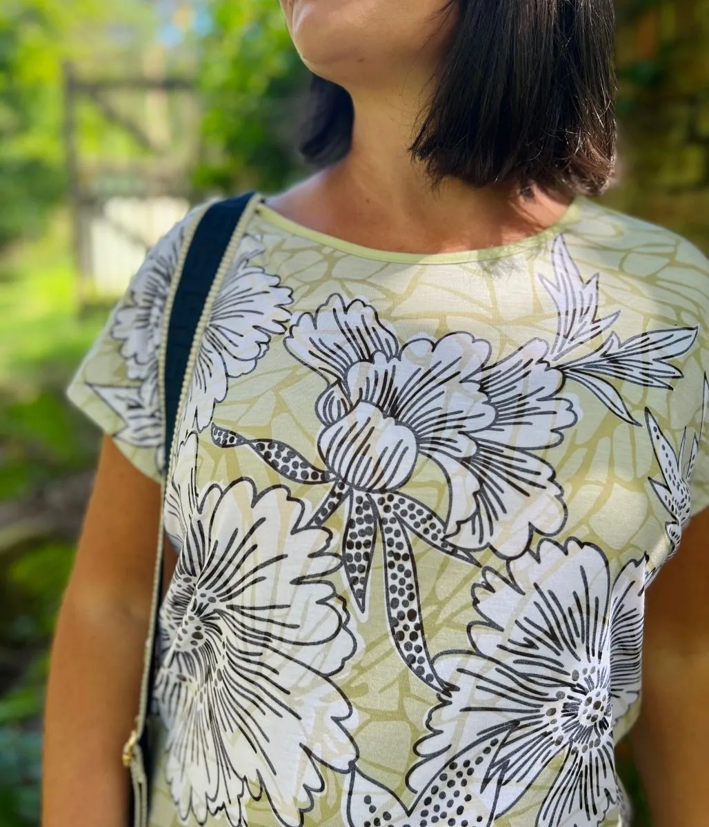 Green Flower Print Cap Sleeve Top