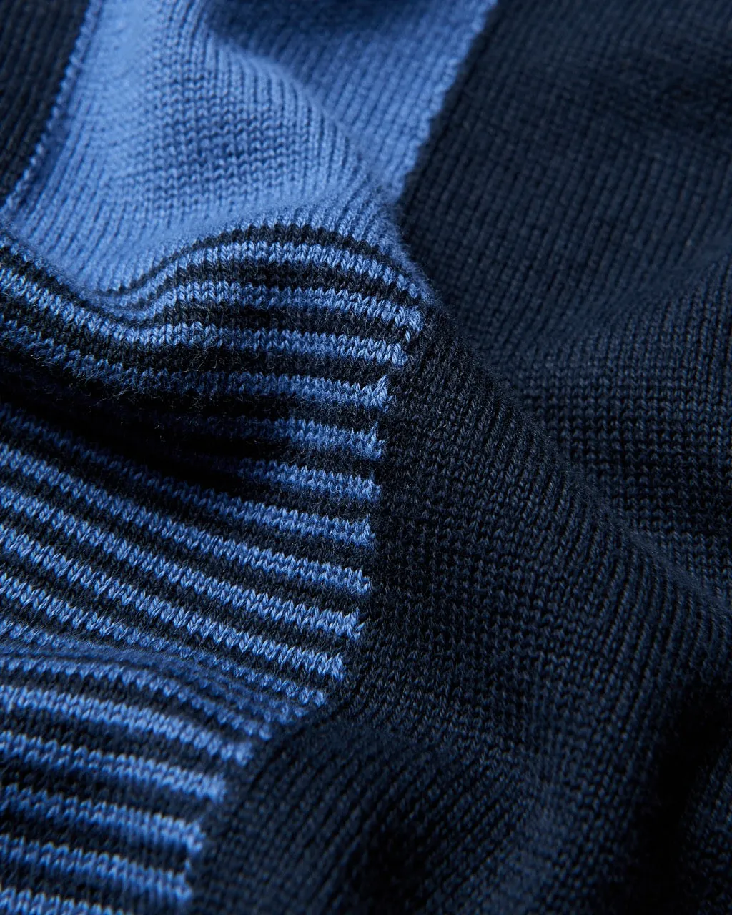 Intarsia Stripe Knit Polo - Dark Navy