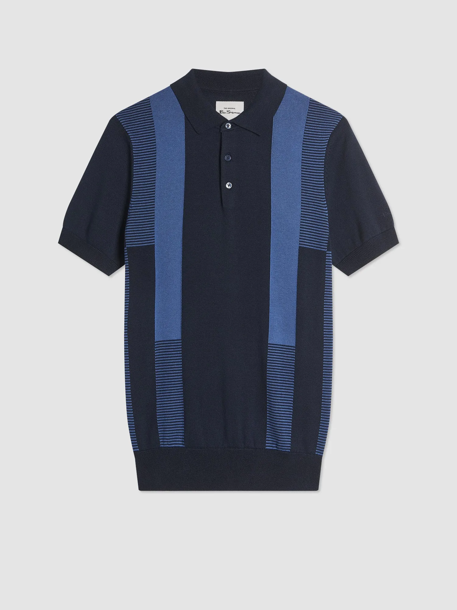 Intarsia Stripe Knit Polo - Dark Navy