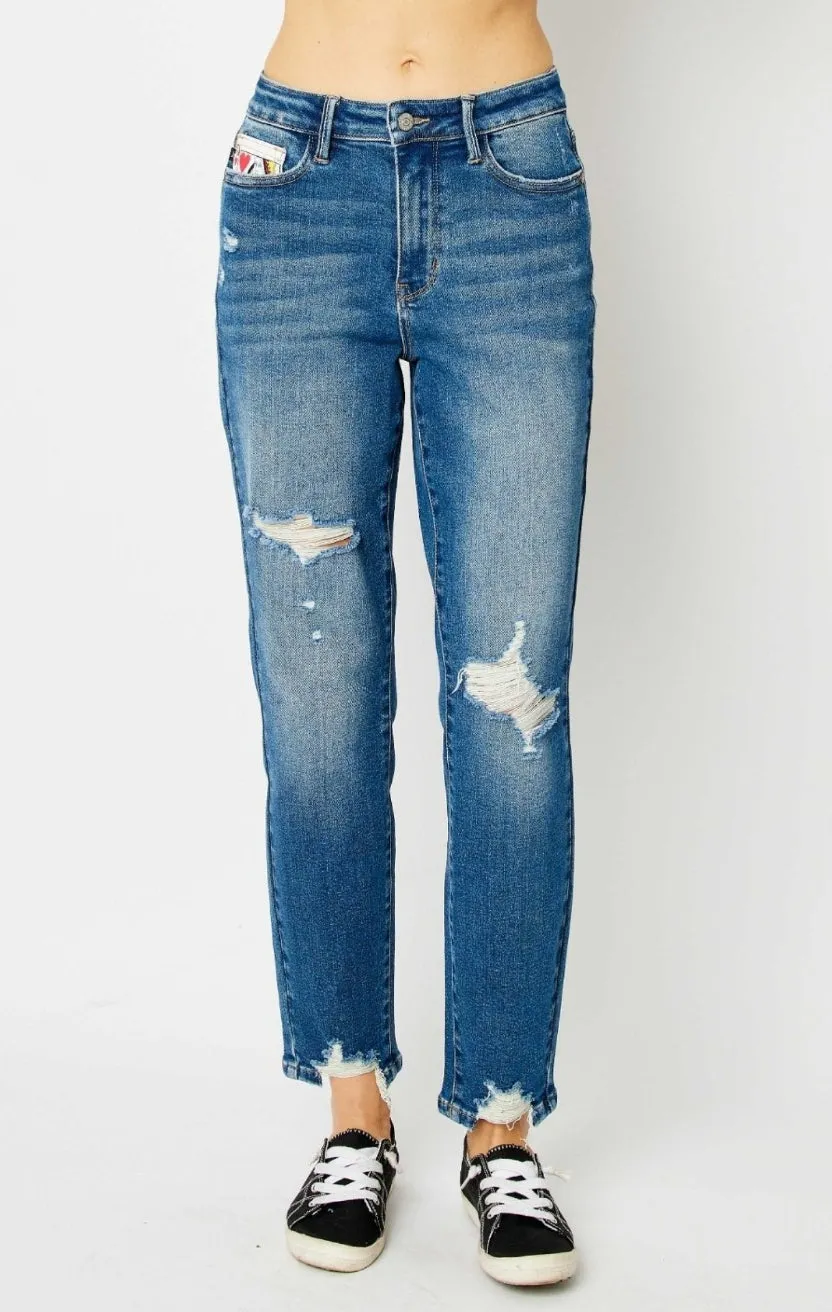 Judy Blue, High Waist Queen of Hearts Coin Pocket Boyfriend Relaxed Fit