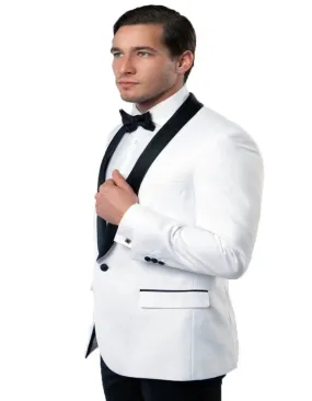 Men's One Button Shawl Lapel White and Black Dinner Modern Fit Jacket