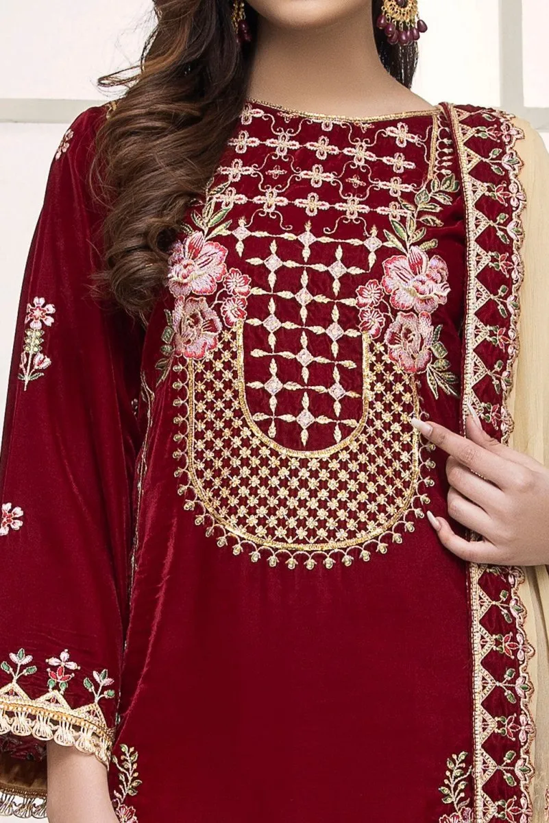 Mihrimah Embroidered Velvet 3 Piece Suit MIH40