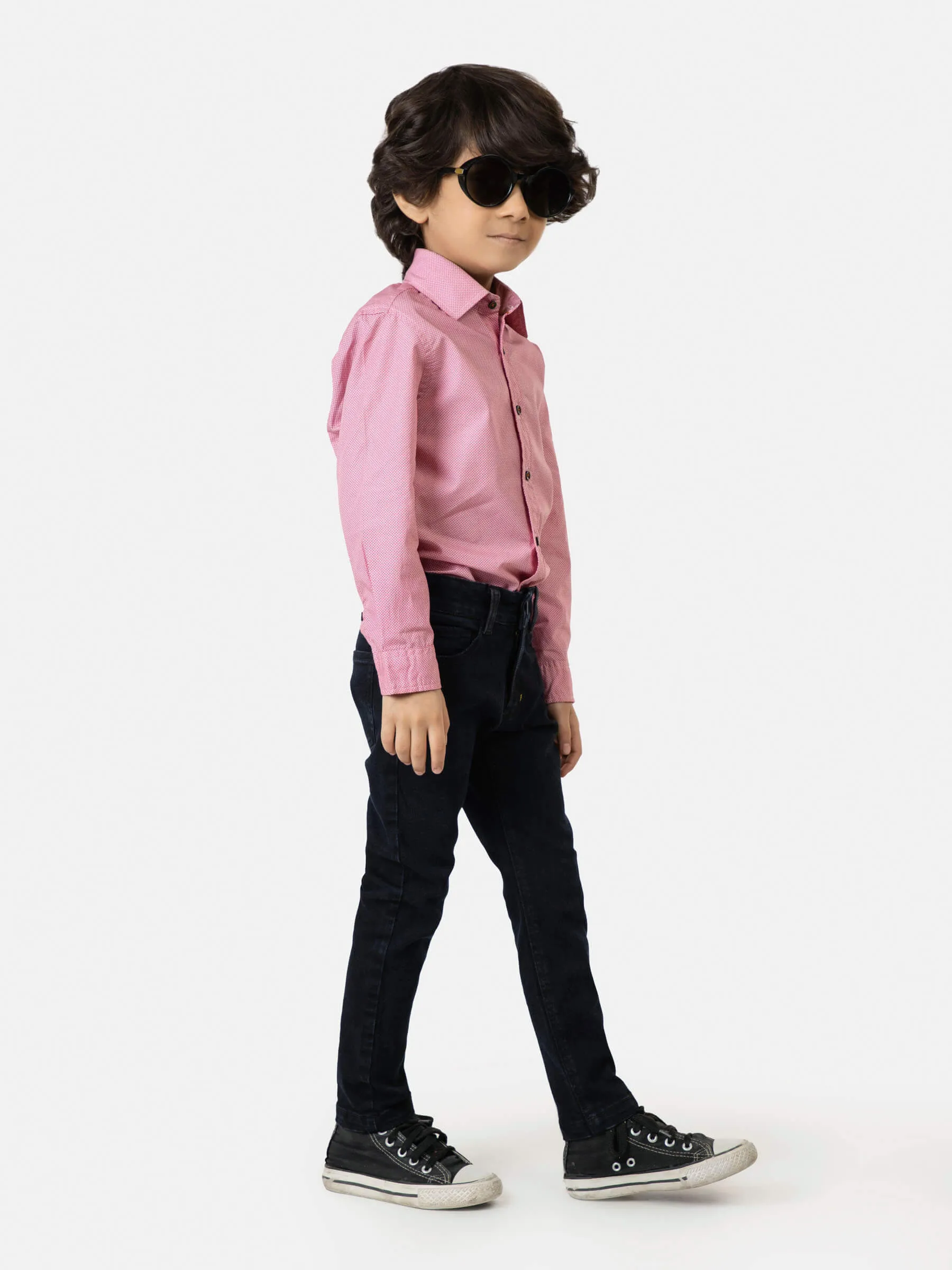 Red Micro Patterned Casual Shirt