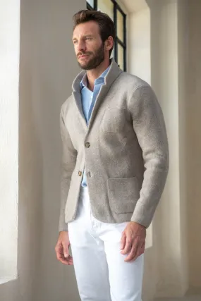 Taupe Knitted Jacket - Wool and Cashmere - Made in Italy