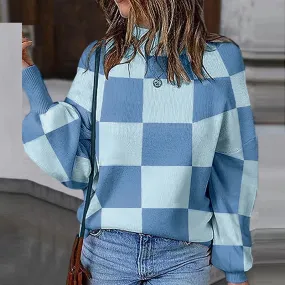 UAKISS  -  Fashion Ladies Contract Color Knitted Pullover 2024 Women Crew-neck Warm All Match Sweater Winter Autumn Long Sleeve Jumpers