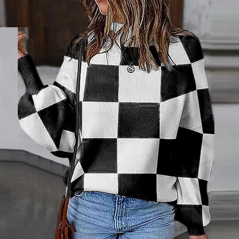 UAKISS  -  Fashion Ladies Contract Color Knitted Pullover 2024 Women Crew-neck Warm All Match Sweater Winter Autumn Long Sleeve Jumpers