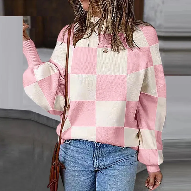 UAKISS  -  Fashion Ladies Contract Color Knitted Pullover 2024 Women Crew-neck Warm All Match Sweater Winter Autumn Long Sleeve Jumpers
