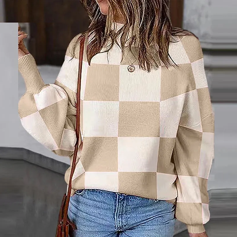 UAKISS  -  Fashion Ladies Contract Color Knitted Pullover 2024 Women Crew-neck Warm All Match Sweater Winter Autumn Long Sleeve Jumpers