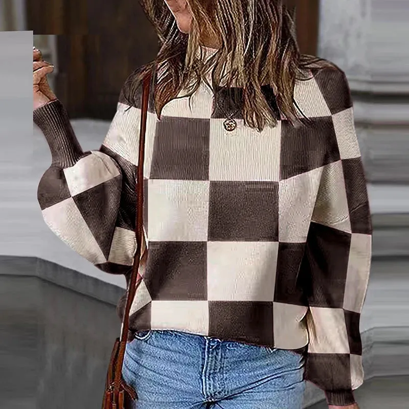 UAKISS  -  Fashion Ladies Contract Color Knitted Pullover 2024 Women Crew-neck Warm All Match Sweater Winter Autumn Long Sleeve Jumpers