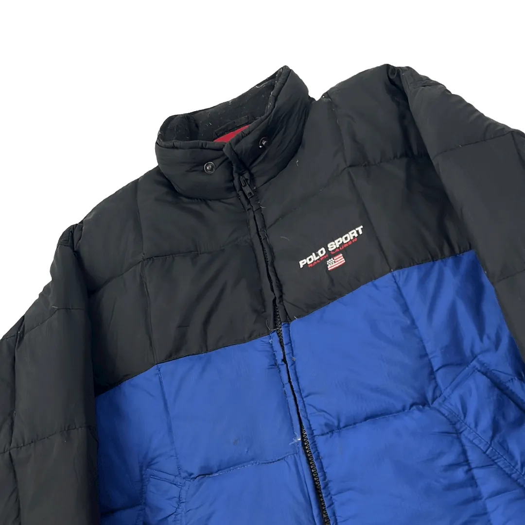 Vintage 90s Blue   Black Ralph Lauren Polo Sport Puffer Coat/ Jacket - Small