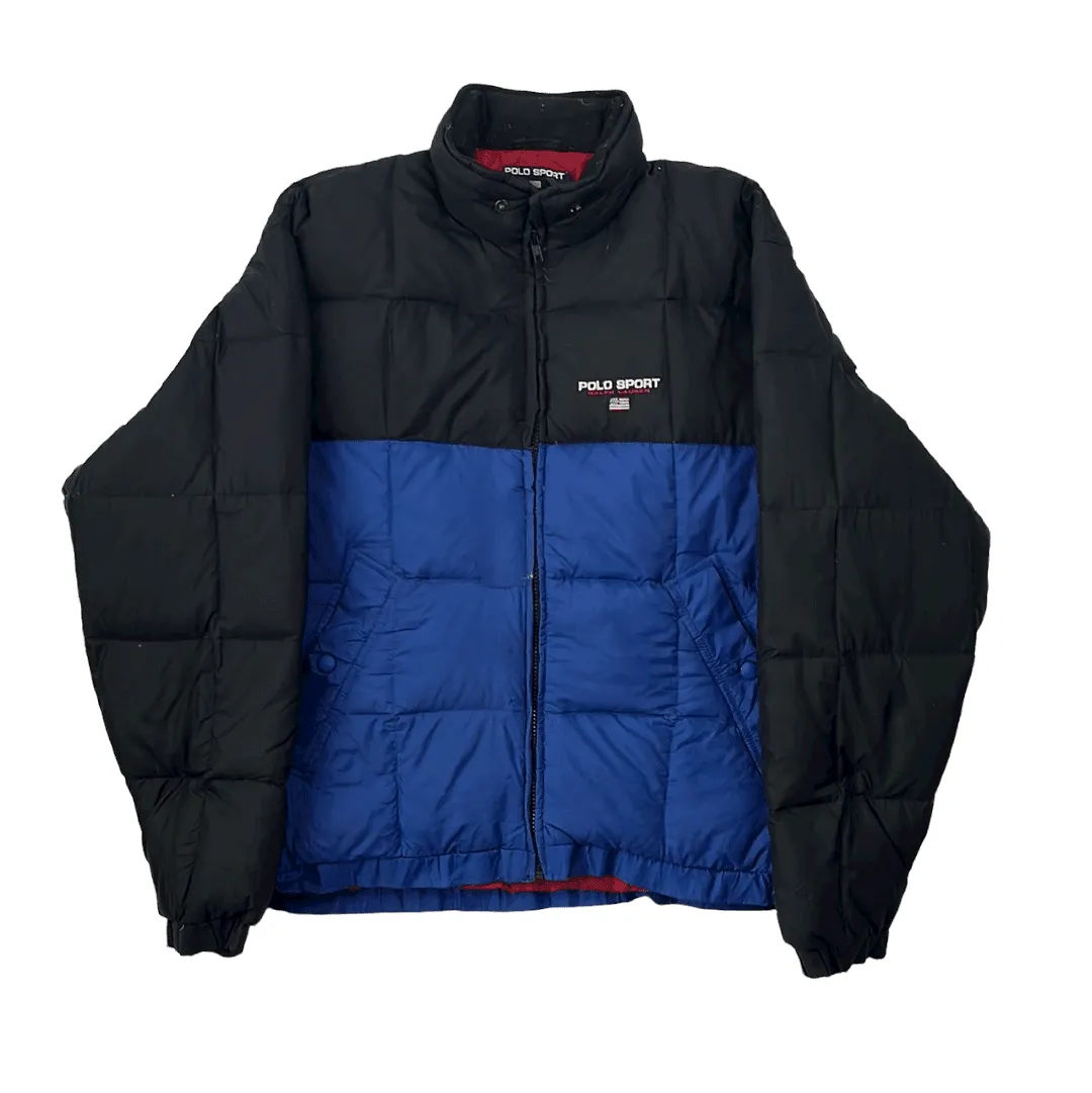 Vintage 90s Blue   Black Ralph Lauren Polo Sport Puffer Coat/ Jacket - Small