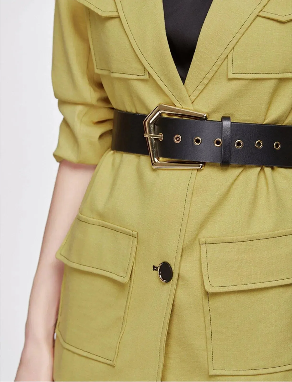 Yellow Belted Blazer & Mini Shorts Set